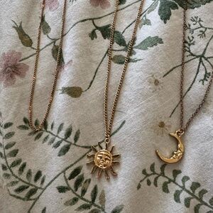 Gold Sun and Moon Pendant Necklace Set